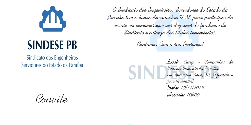 Convite em comemoração aos dez anos de fundação do Sindicato