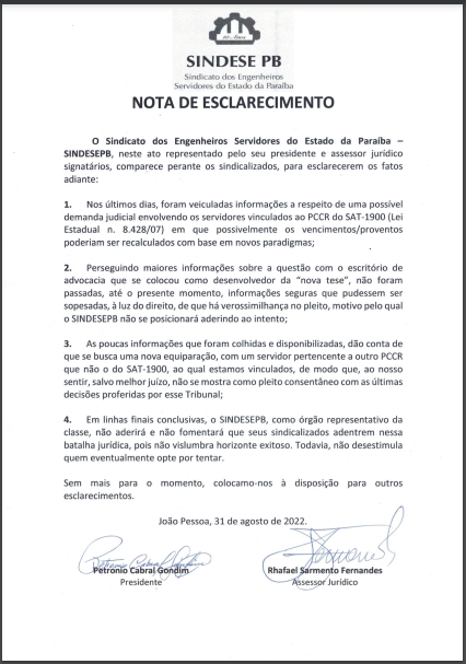 NOTA DE ESCLARECIMETO 31/08/2022