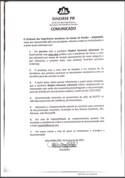 COMUNICADO ACERCA DOS QUINQUÊNIOS