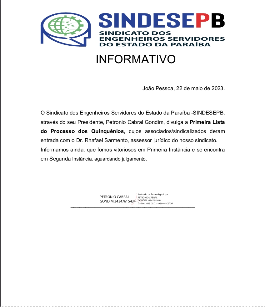 Primeira Lista do Processo dos Quinquênios com Dr. Rhafael Sarmento