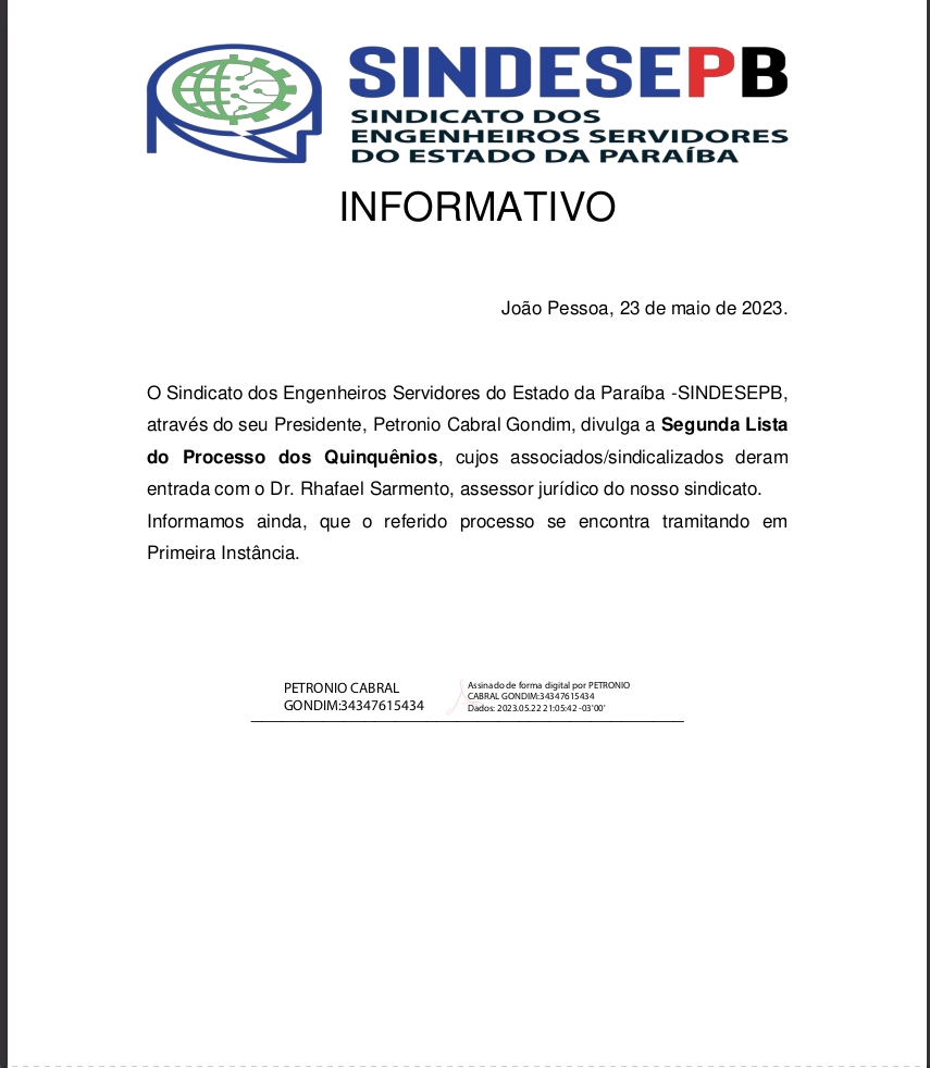 Segunda Lista do Processo dos Quinquênios com Dr. Rhafael Sarmento